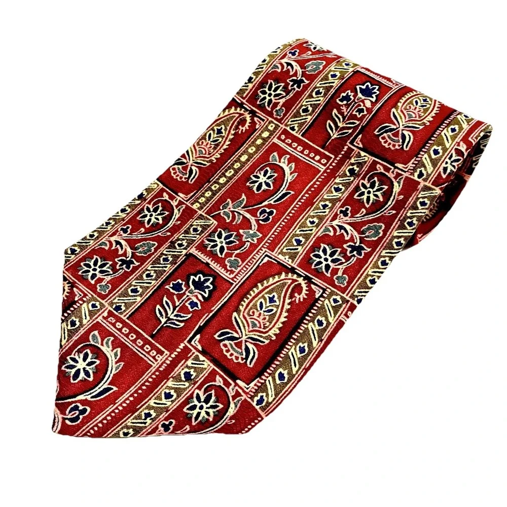 ✅Zenio Silk Mens Tie Red Paisley Floral Jacquard ❗️Handmade Silky Smooth #️⃣0029